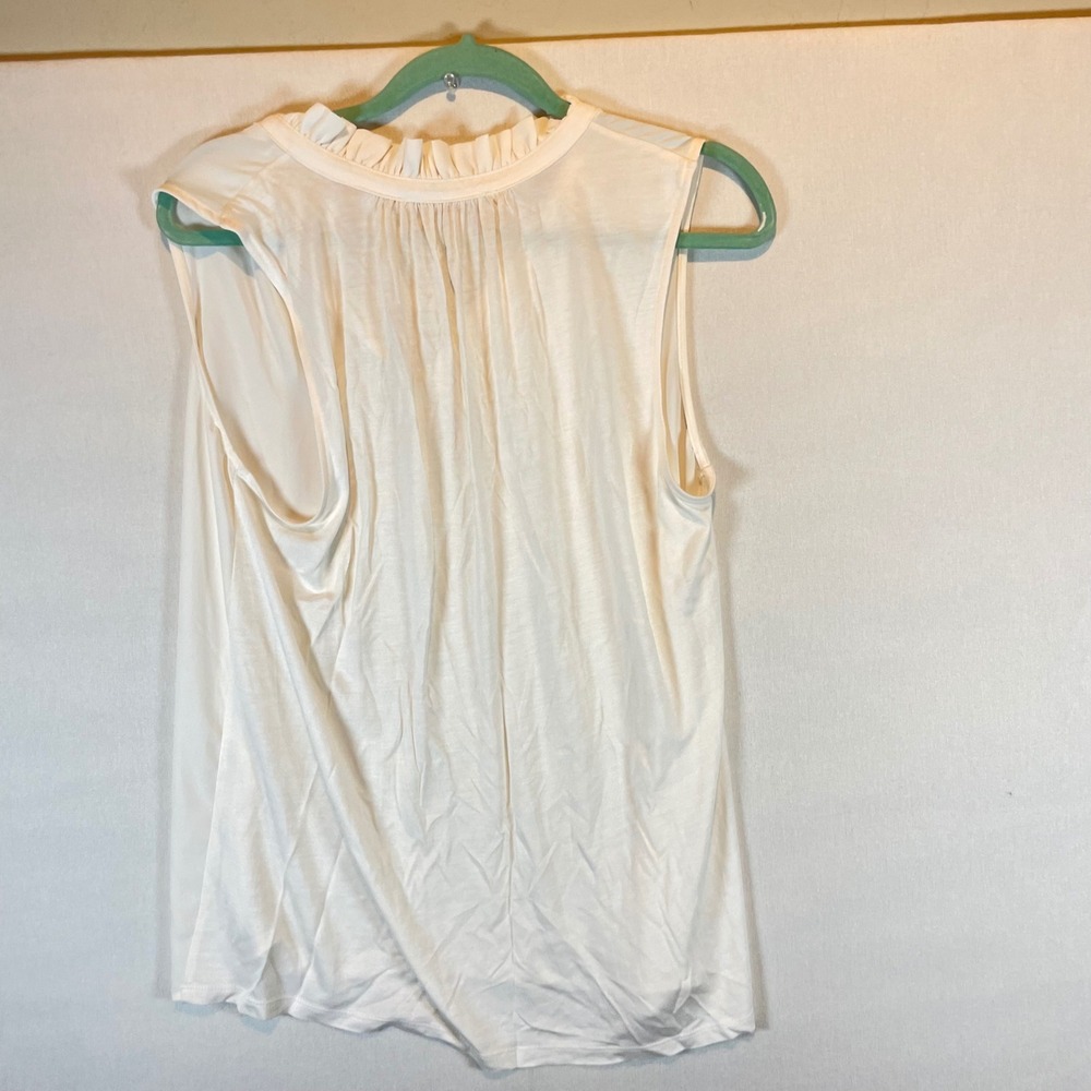 LOFT Womens Off White Ruffle Neck Sleeveless Henley Blouse Large Ivory Top - Picture 3 of 7